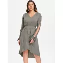 plit leeve V Neck Dress - Granite