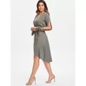 plit leeve V Neck Dress - Granite