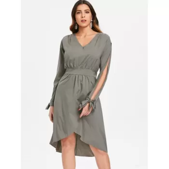 plit leeve V Neck Dress - Granite
