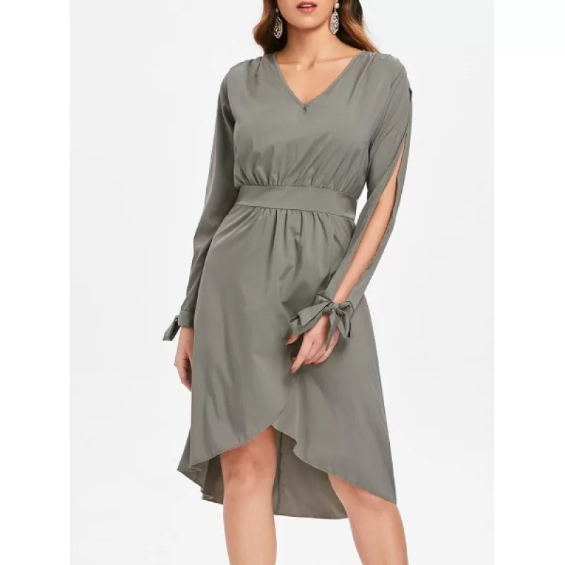 plit leeve V Neck Dress - Granite