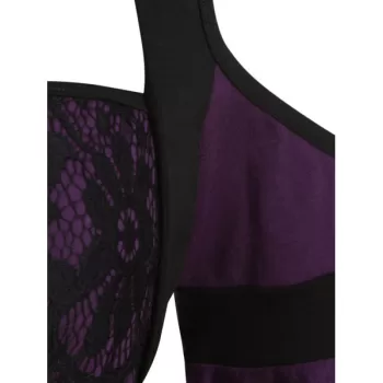 Square Collar Buckled Lace Panel Cold Shoulder Top - Plum Velvet