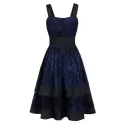 Square Neck Lace Layered A Line Flounce Dress - Deep Blue