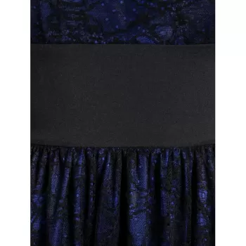 Square Neck Lace Layered A Line Flounce Dress - Deep Blue