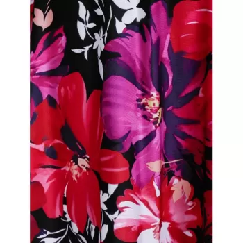 Square Neck Open Shoulder Floral Print Dress - Black