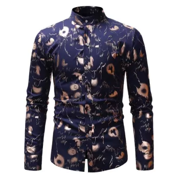 tand Collar Gilding Print hirt - Cadetblue