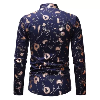 tand Collar Gilding Print hirt - Cadetblue