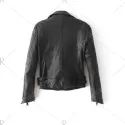 tand Neck PU Leather Biker Jacket - Black