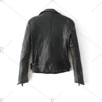 tand Neck PU Leather Biker Jacket - Black