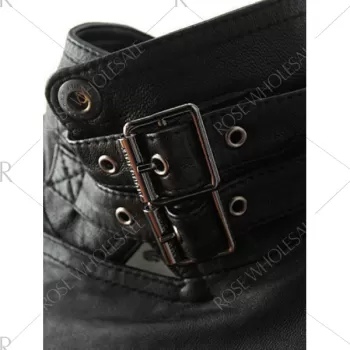 tand Neck PU Leather Biker Jacket - Black