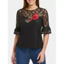 Star Lace Top with Camisole - Black