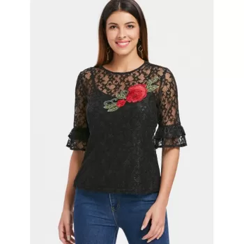 Star Lace Top with Camisole - Black
