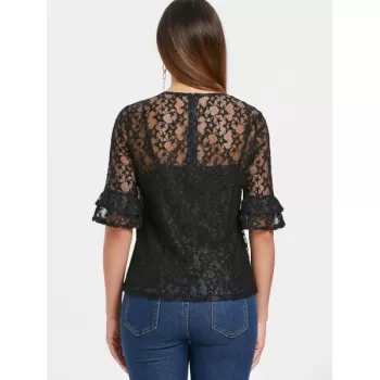 Star Lace Top with Camisole - Black