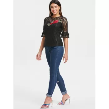 Star Lace Top with Camisole - Black