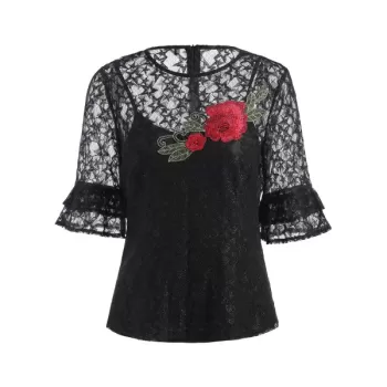 Star Lace Top with Camisole - Black