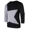 Star Pattern Contrast Color T-shirt - Black