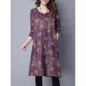 Star Print Loose-Fitting T Shirt Dress - Purplish Red