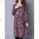 Star Print Loose-Fitting T Shirt Dress - Purplish Red