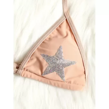 Star Sequined Micro Bikini Set - Orangepink
