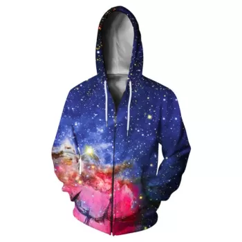 Starry Sky Pocket Drawstring Zipper Hoodie -