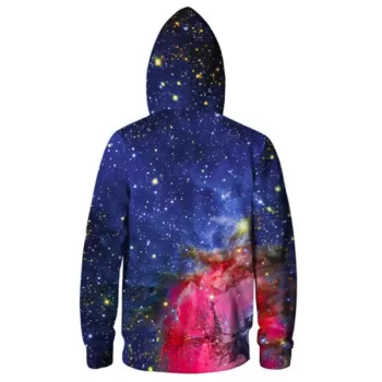 Starry Sky Pocket Drawstring Zipper Hoodie -