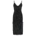 Stars Rivets Cami Straps Velvet Dress - Black