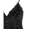 Stars Rivets Cami Straps Velvet Dress - Black