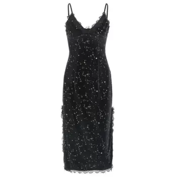 Stars Rivets Cami Straps Velvet Dress - Black