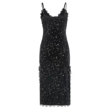 Stars Rivets Cami Straps Velvet Dress - Black