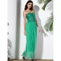 Strapless Sequin Long Swing Prom Evening Dress - Green