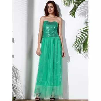 Strapless Sequin Long Swing Prom Evening Dress - Green