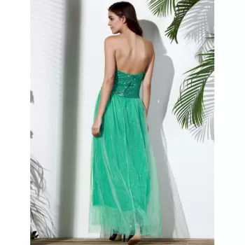 Strapless Sequin Long Swing Prom Evening Dress - Green