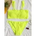Strappy Flounce Shirred Bikini - Fluorescent Yellow