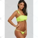Strappy Flounce Shirred Bikini - Fluorescent Yellow