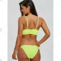 Strappy Flounce Shirred Bikini - Fluorescent Yellow