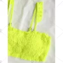 Strappy Flounce Shirred Bikini - Fluorescent Yellow