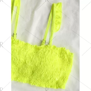 Strappy Flounce Shirred Bikini - Fluorescent Yellow