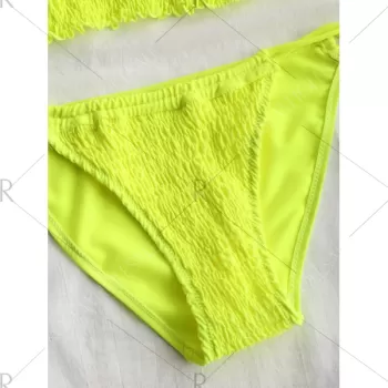 Strappy Flounce Shirred Bikini - Fluorescent Yellow
