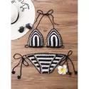Stripe Crochet Halter Bikini Set -  One