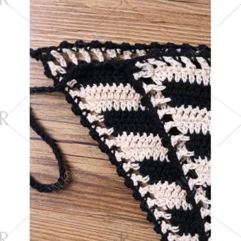 Stripe Crochet Halter Bikini Set -  One