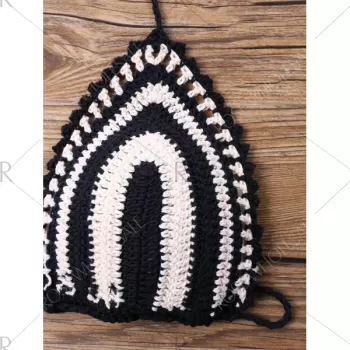 Stripe Crochet Halter Bikini Set -  One
