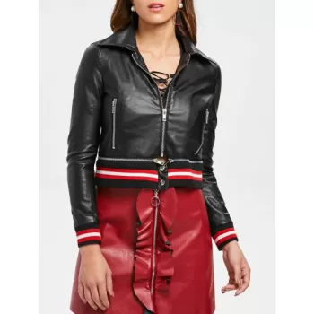 Stripe Detail Motorcycle Jacket - Black