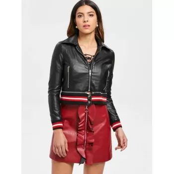 Stripe Detail Motorcycle Jacket - Black