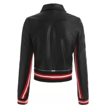 Stripe Detail Motorcycle Jacket - Black