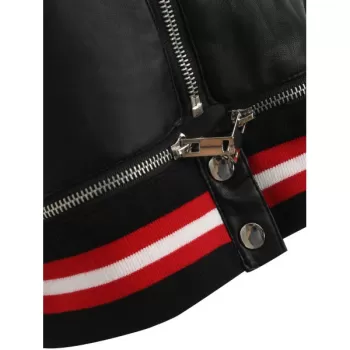 Stripe Detail Motorcycle Jacket - Black