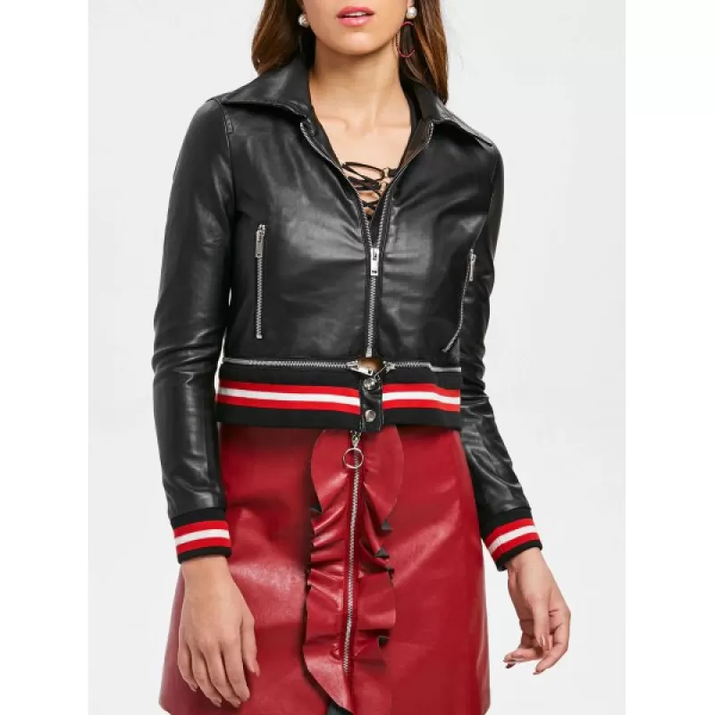 Stripe Detail Motorcycle Jacket - Black