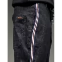 Stripe Patchwork Zipper Fly Drawstring Jeans - Black