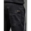 Stripe Patchwork Zipper Fly Drawstring Jeans - Black