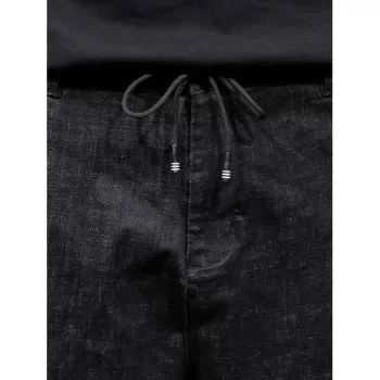 Stripe Patchwork Zipper Fly Drawstring Jeans - Black