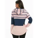 triped Color Block Drawstring Loose Hoodie - Pink