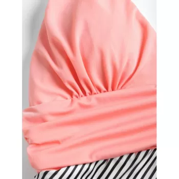 triped Halter Low Back wimsuit - Orange Pink